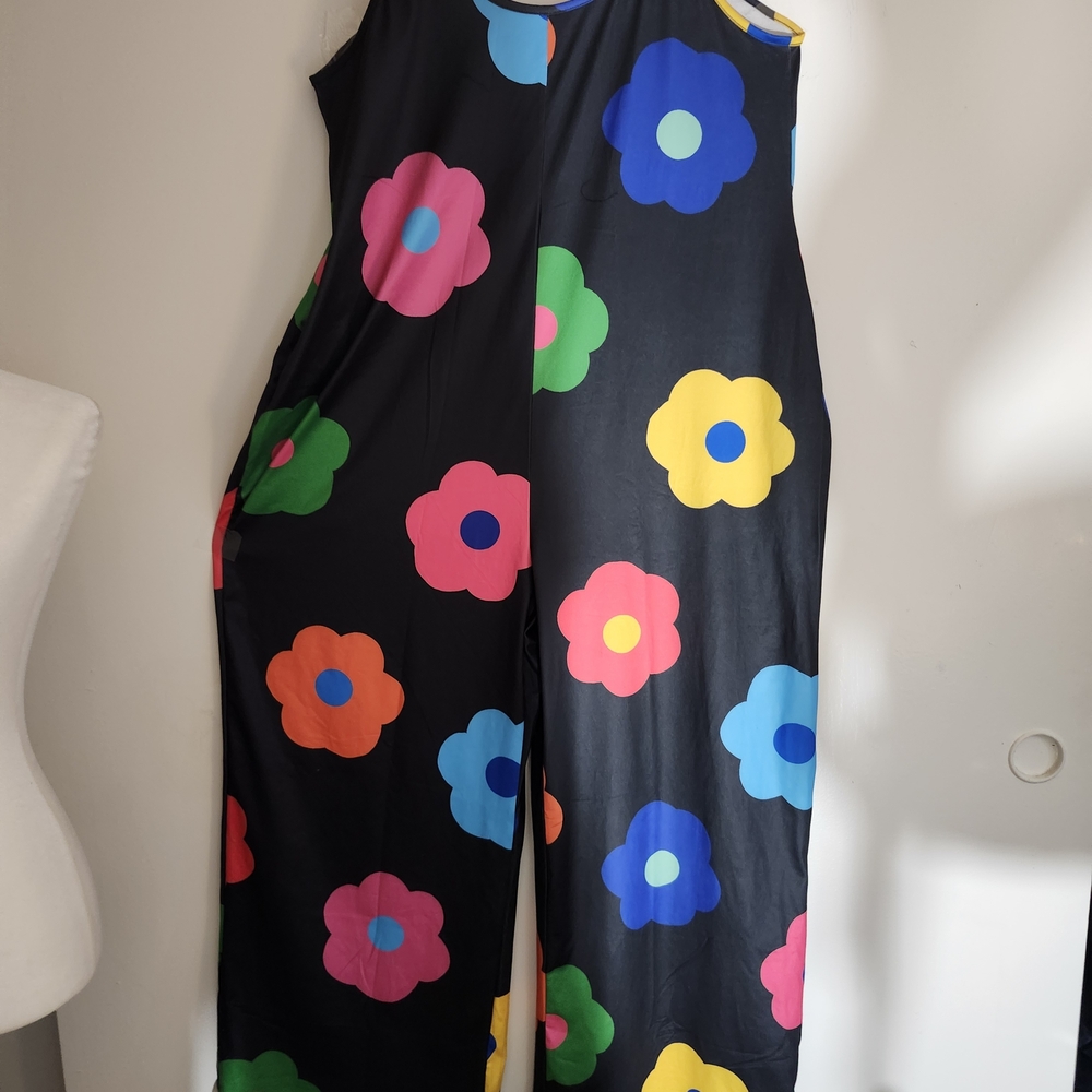 SHEIN Black Jumpsuit with Multicolor Floral Print